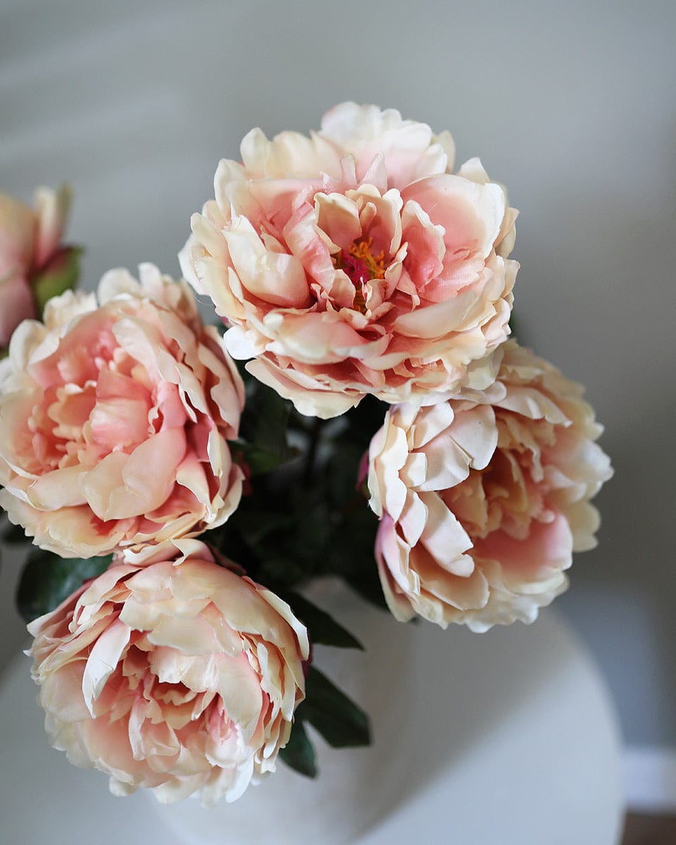 Close-up of real-touch peony petals showing natural color variation